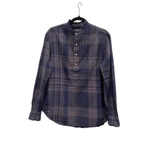 Gitman Bros. VINTAGE Made in USA Dark Blue Tartan Plaid M Medium